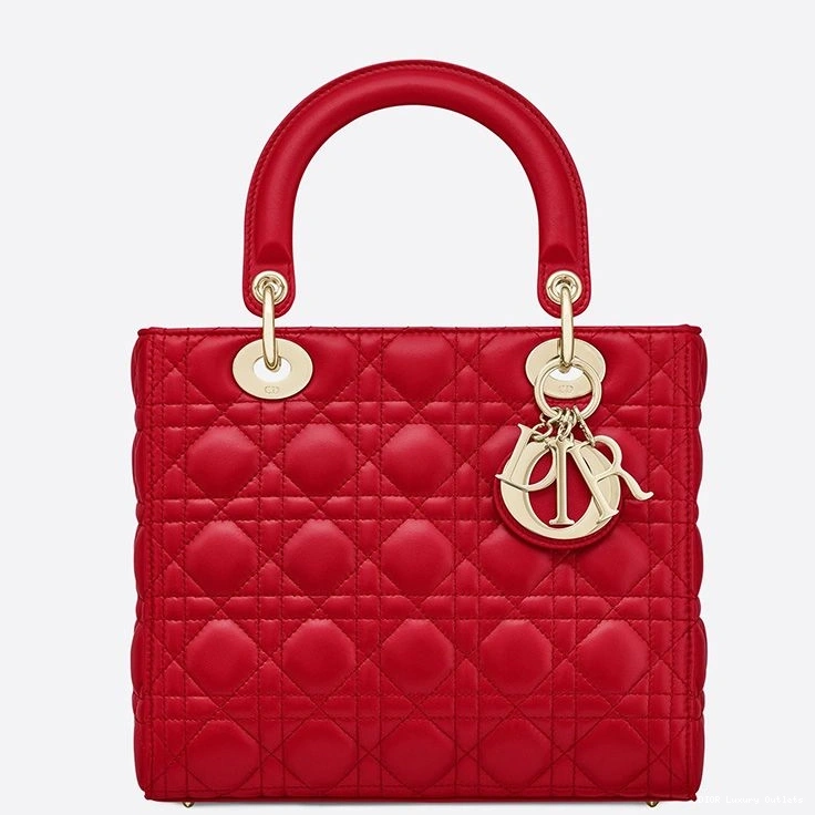 Medium Bag Lambskin Red Lady Cannage Dior Gold 0717 Luxury